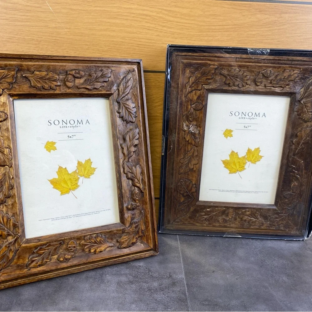 Sonoma Pair of Rustic wooden Brown Leaf Design Frames for‎ 5 x 7 picture-New